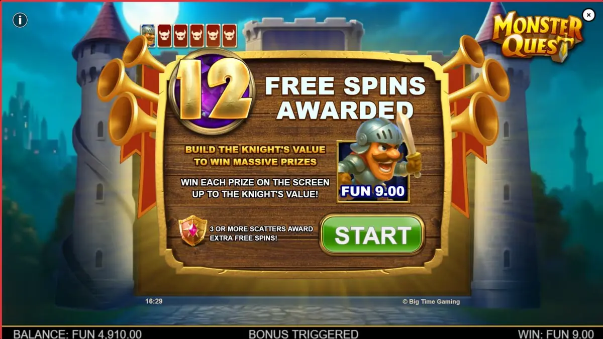 Ksatria berhadapan dengan naga di depan kastil dalam slot Monster Quest